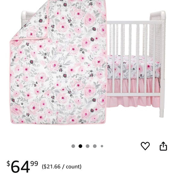 Floral Pink and Gray Crib Bedding Set - Picture 2 of 2